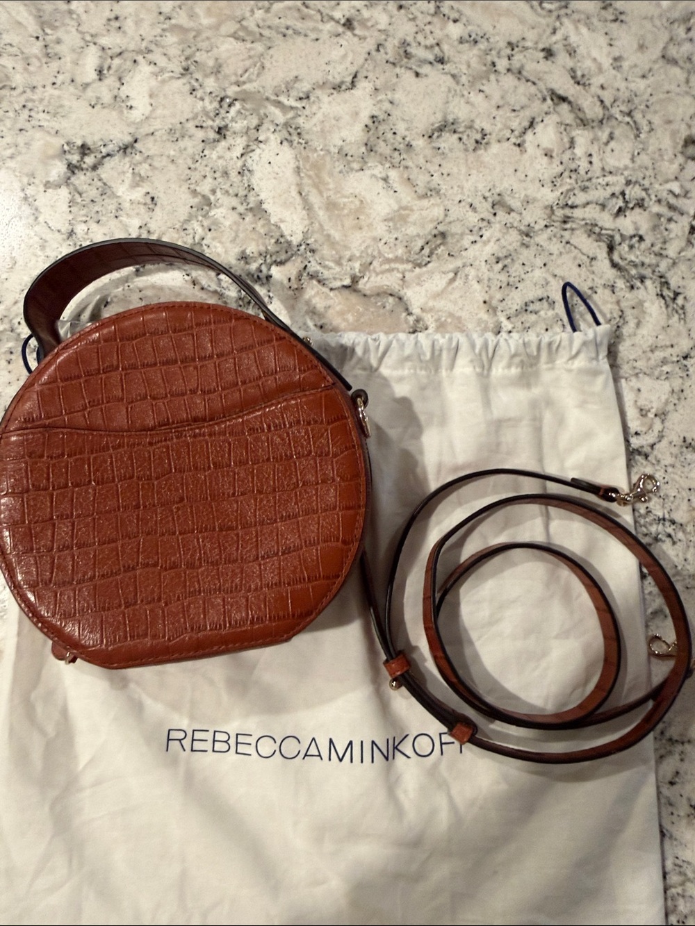 Rebecca Minkoff Brown Croc-Embossed Round Crossbody